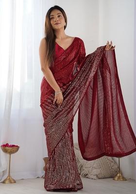 Red Sequance Georgette Saree Set