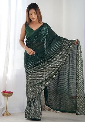 Green Sequance Georgette Saree Set