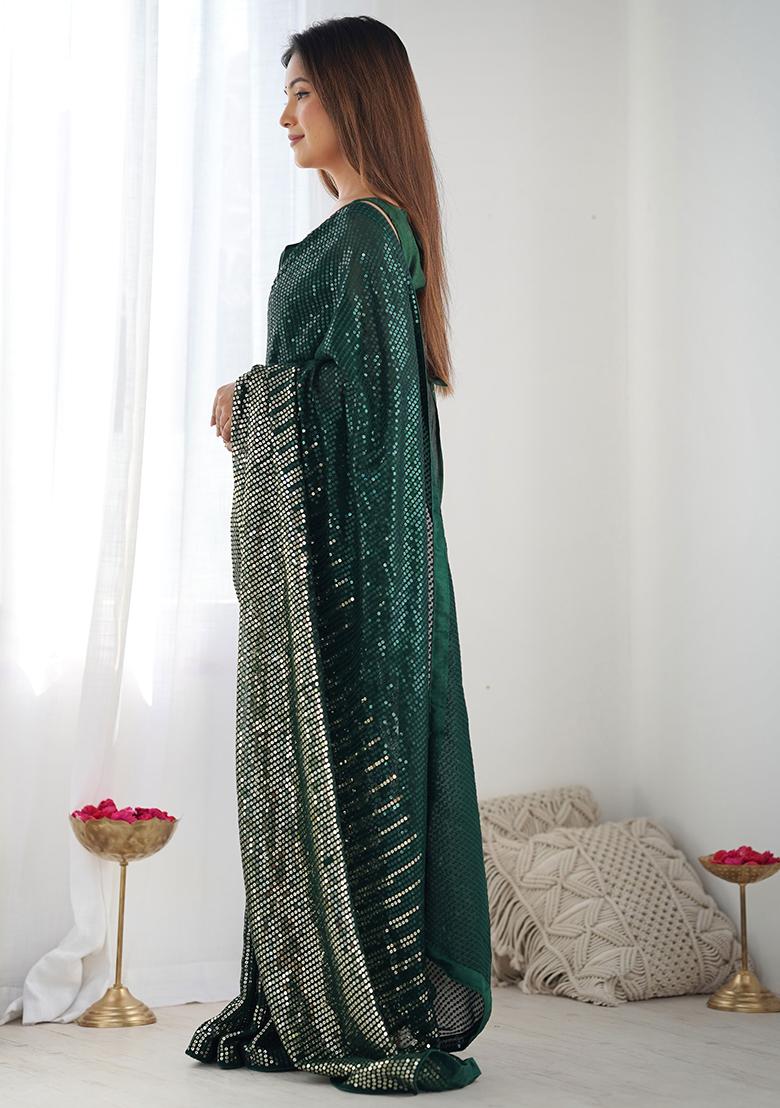 Green Sequance Georgette Saree Set