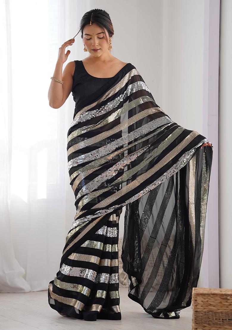 Black Sequance Georgette Saree Set
