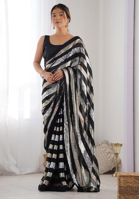 Black Sequance Georgette Saree Set