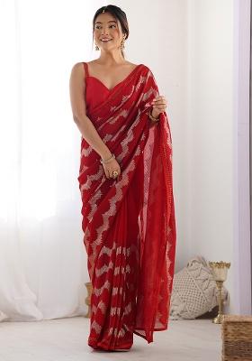 Red Sequance Georgette Saree Set