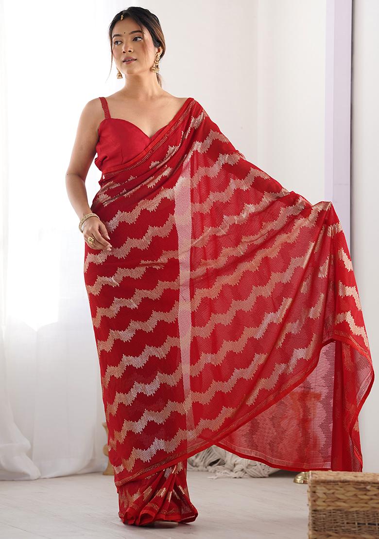 Red Sequance Georgette Saree Set