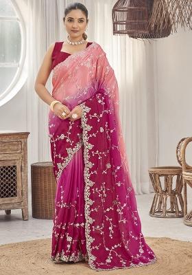 Pink Embroidered Chiffon Saree Set 