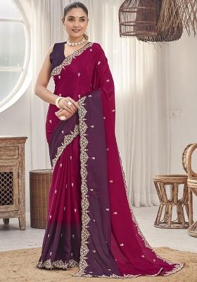 Red Embroidered Chiffon Saree Set 