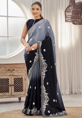 Black Embroidered Chiffon Saree Set 