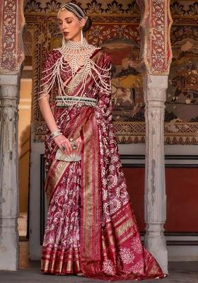 Red Printed Silk Saree