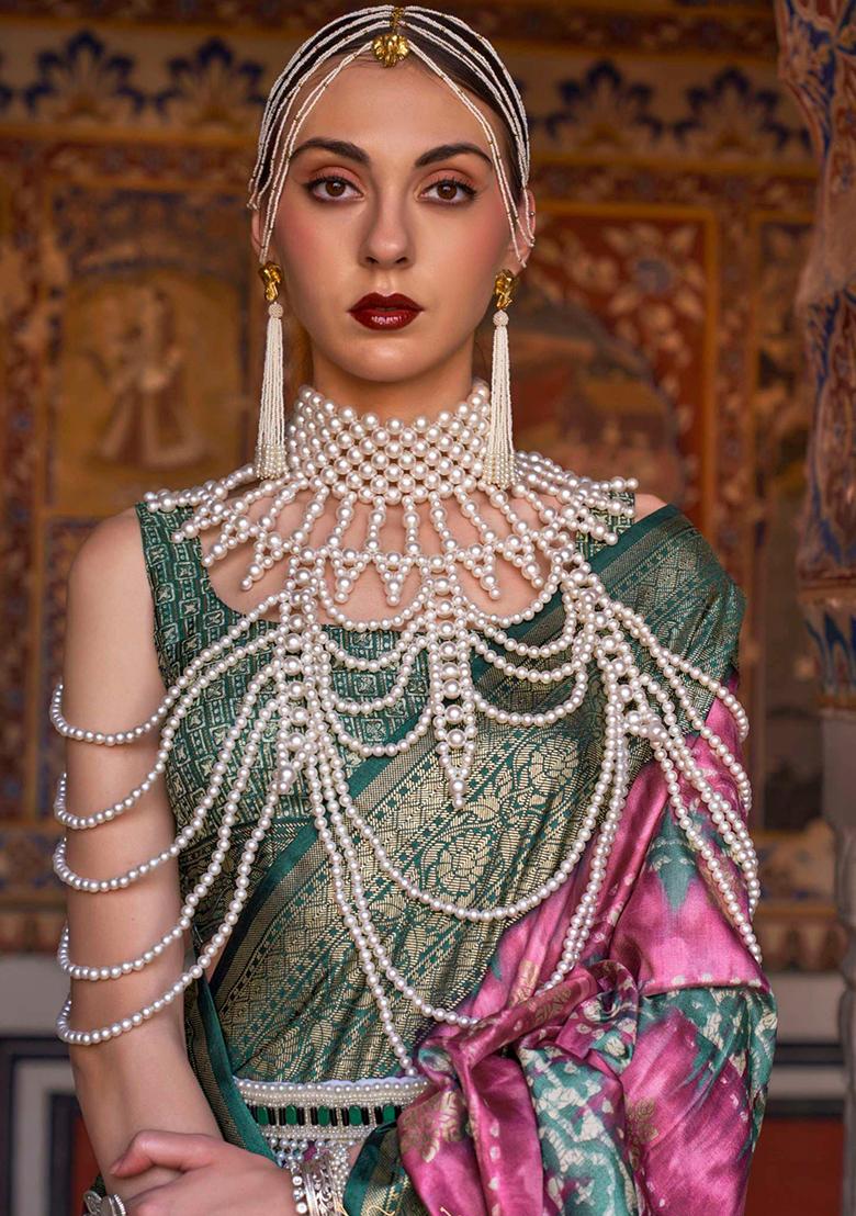 Pink Printed Silk Saree