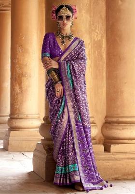 Purple Printed Silk Saree