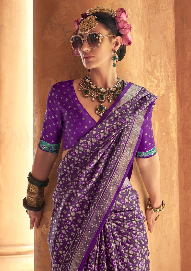 Purple Printed Silk Saree
