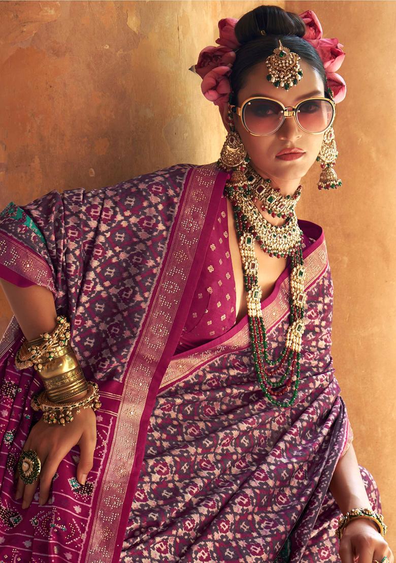 Pink Printed Silk Saree