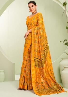 Yellow Printed Georgette Saree