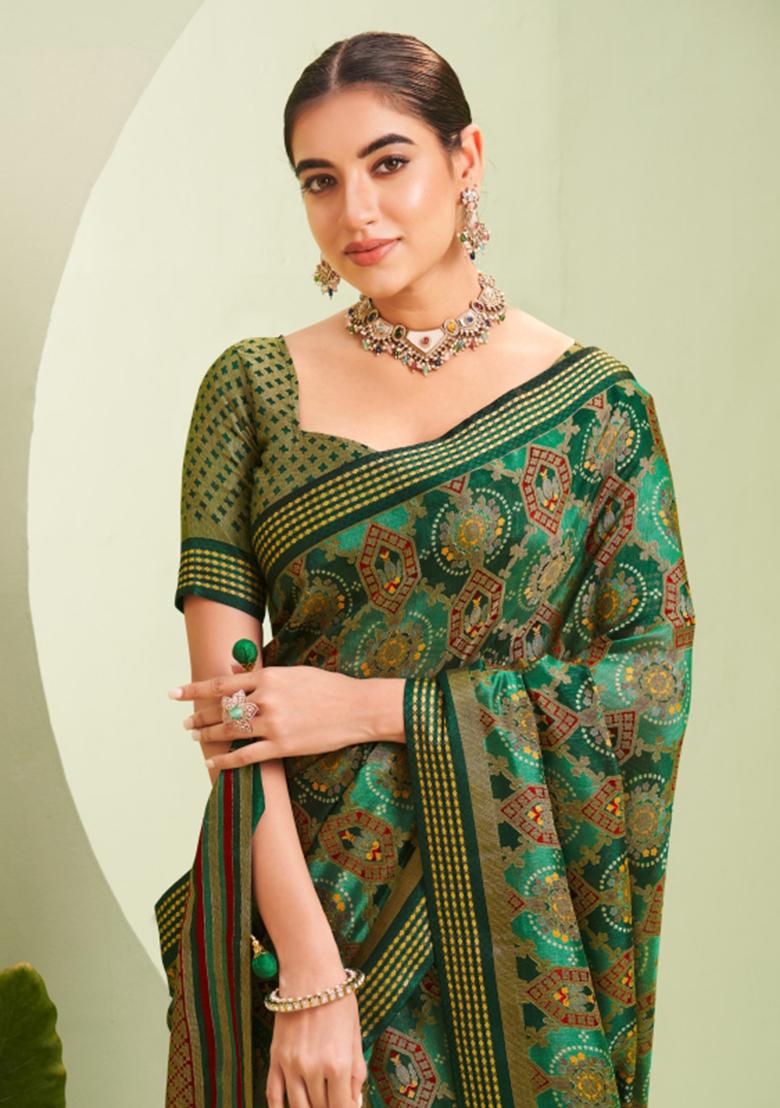 Green Printed Georgette Saree