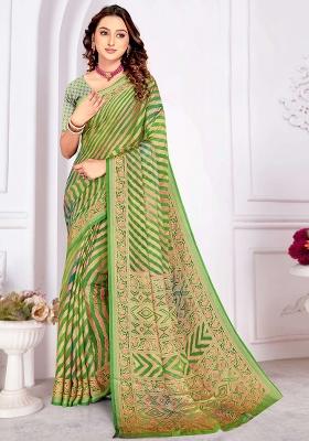 Green Embroidered Blended Saree