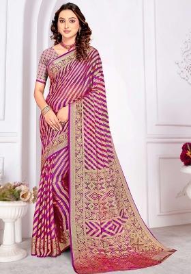 Purple Embroidered Blended Saree