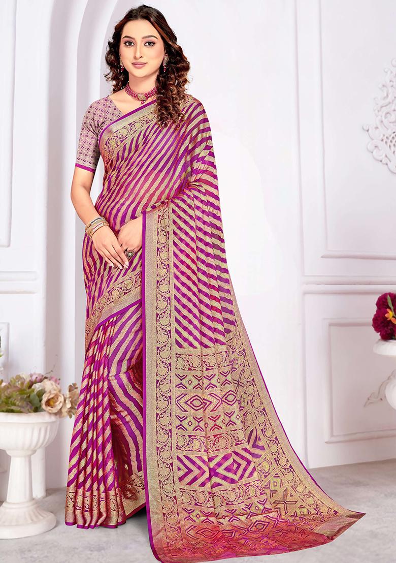 Purple Embroidered Blended Saree