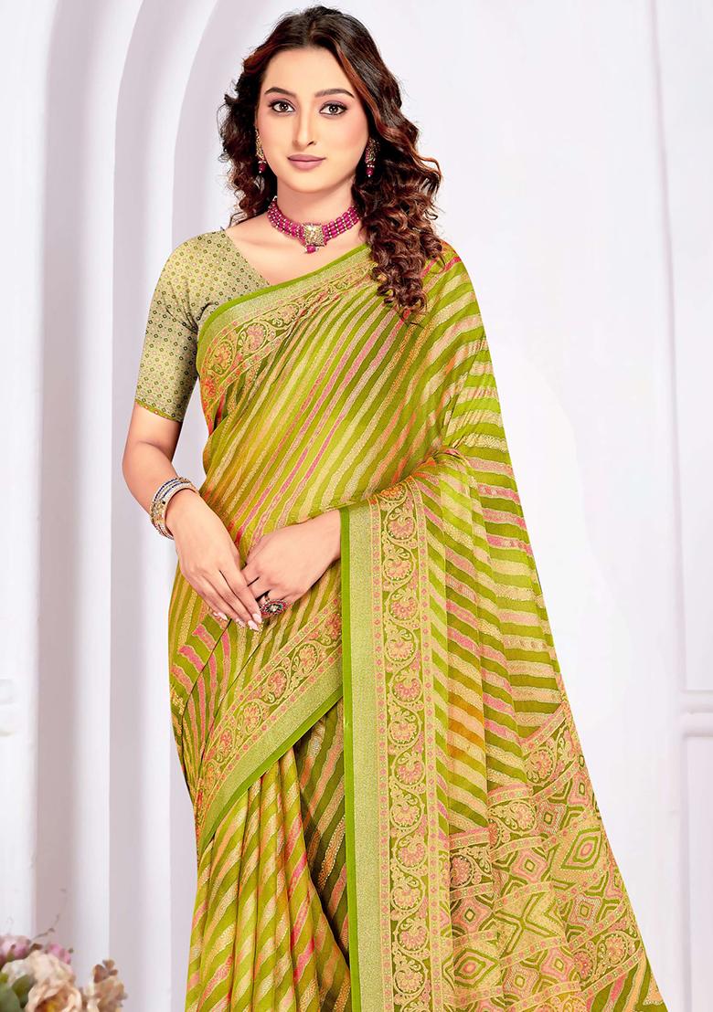 Green Embroidered Blended Saree