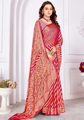 Pink Embroidered Blended Saree