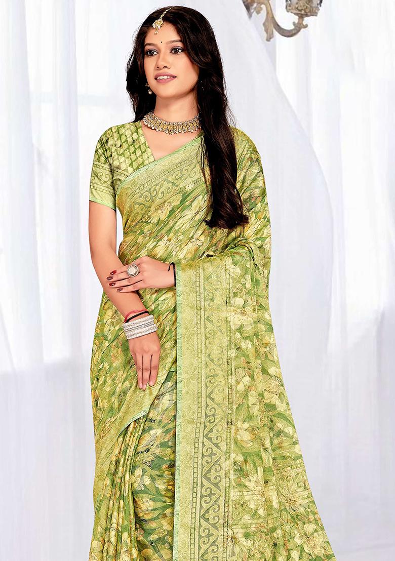 Green Embroidered Blended Saree