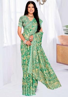 Sky Blue Embroidered Blended Saree