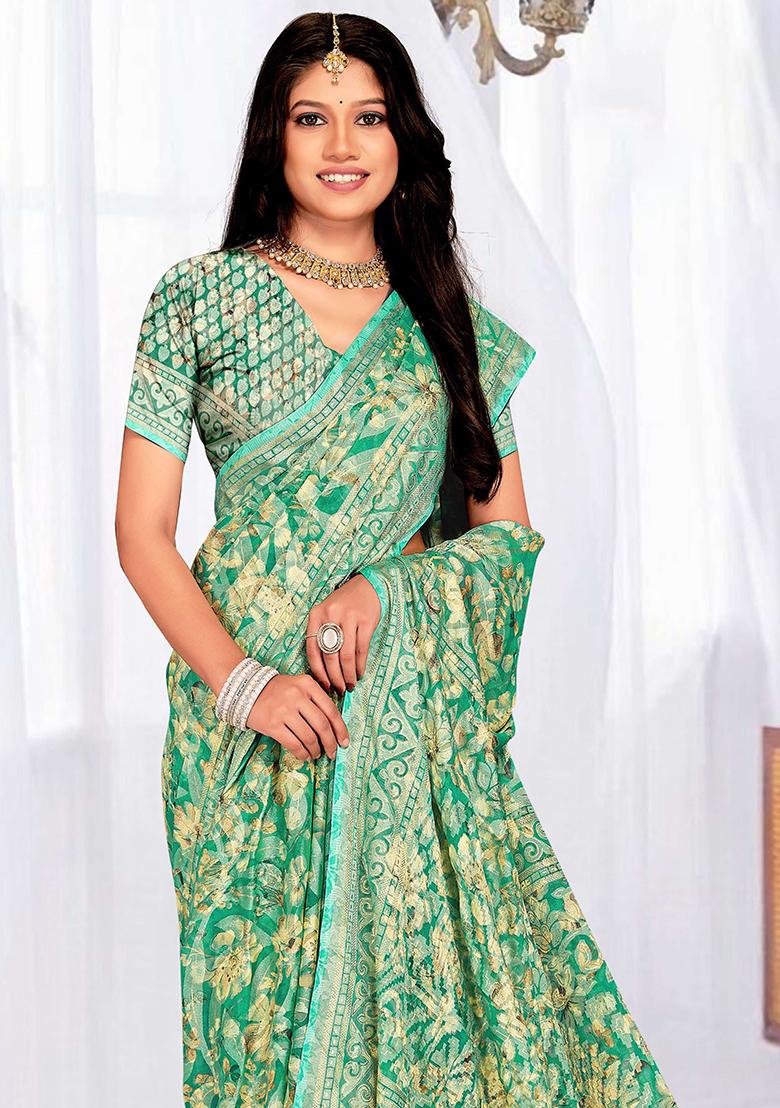 Sky Blue Embroidered Blended Saree