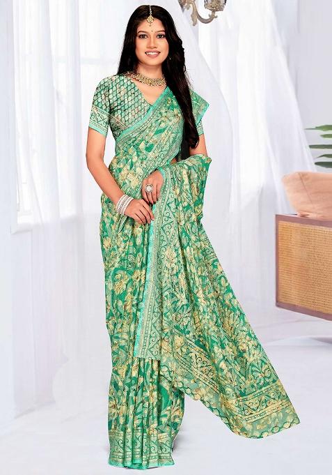 Sky Blue Embroidered Blended Saree