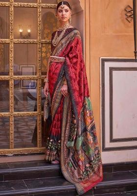 Red Printed Silk Saree