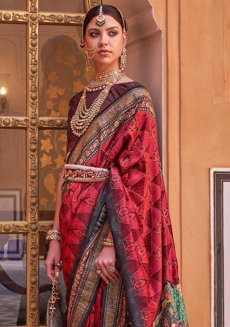 Red Printed Silk Saree