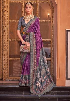 Pink Printed Silk Saree