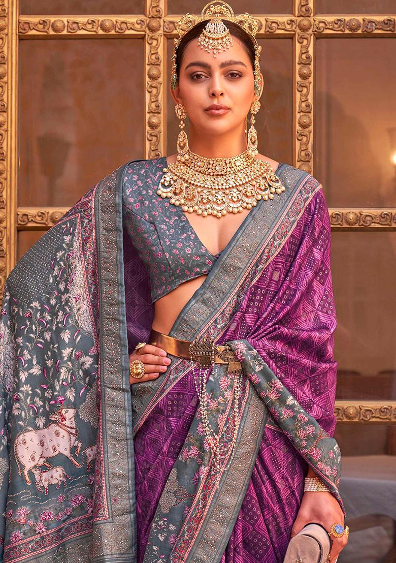 Pink Printed Silk Saree