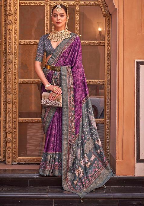 Pink Printed Silk Saree