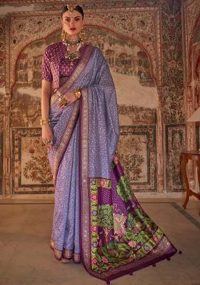 Purple Printed Silk Saree