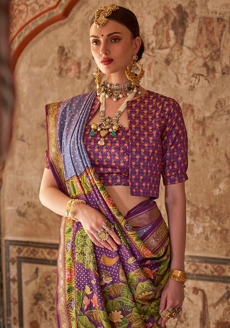 Purple Printed Silk Saree