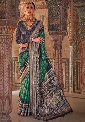 Green Printed Silk Saree