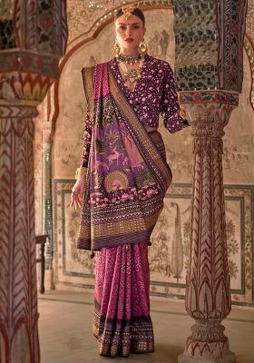 Pink Printed Silk Saree