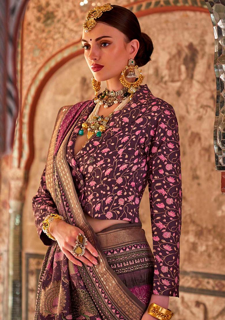 Pink Printed Silk Saree