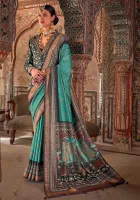 Sky Blue Printed Silk Saree