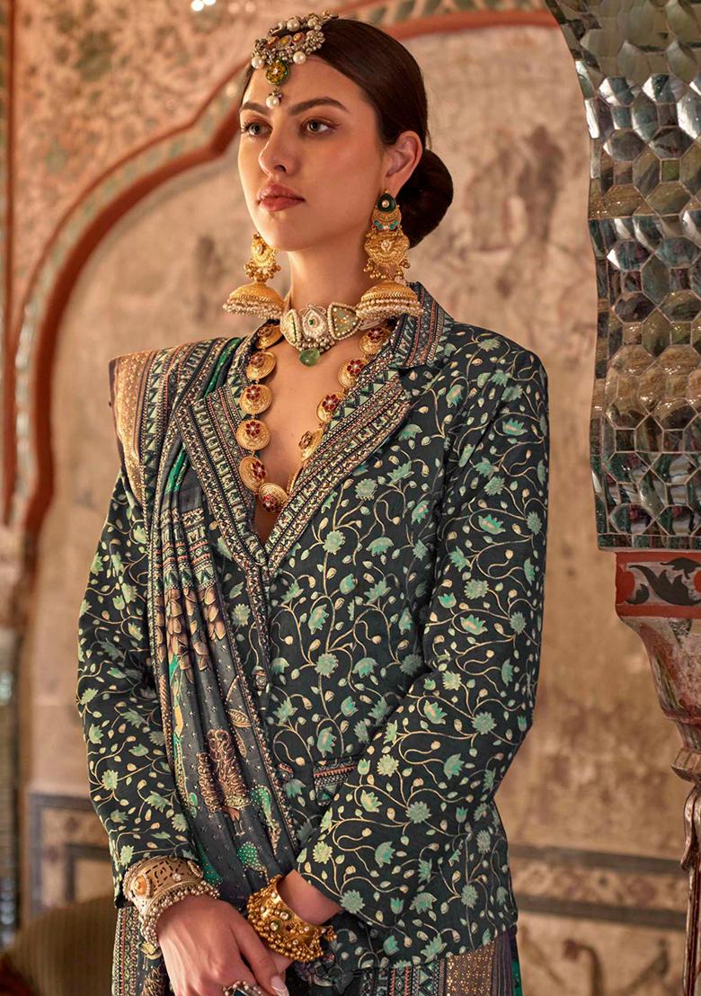 Sky Blue Printed Silk Saree