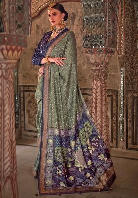 Gray Printed Silk Saree