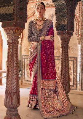 Pink Printed Silk Saree