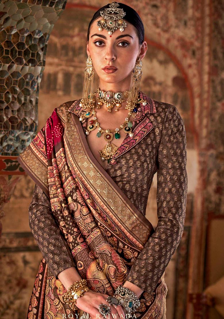 Pink Printed Silk Saree