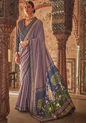 Purple Printed Silk Saree