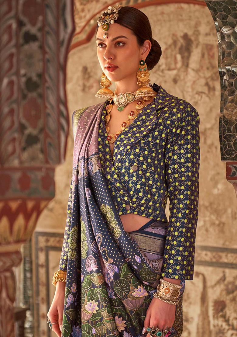 Purple Printed Silk Saree