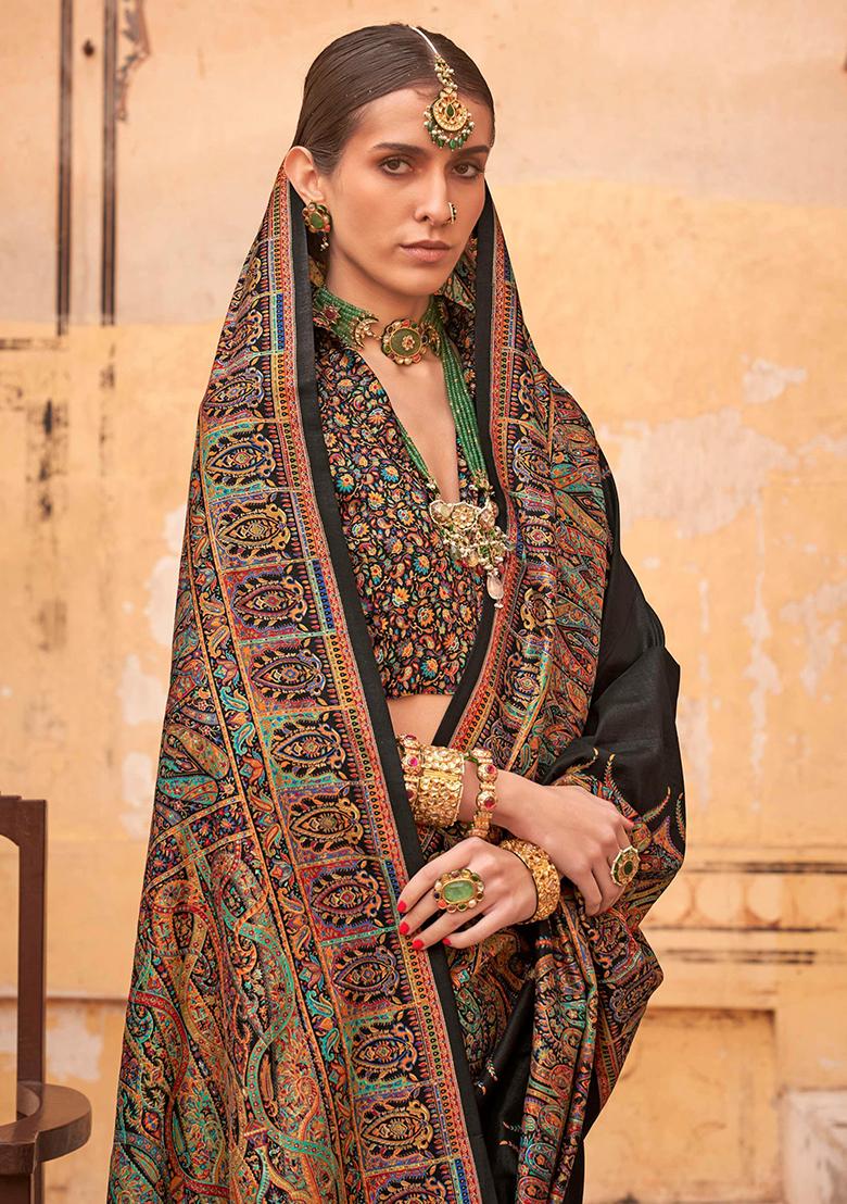 Black Embroidered Silk Saree