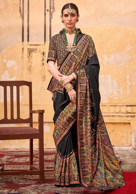 Black Embroidered Silk Saree