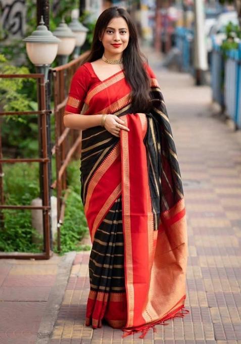 Black Printed Silk Saree