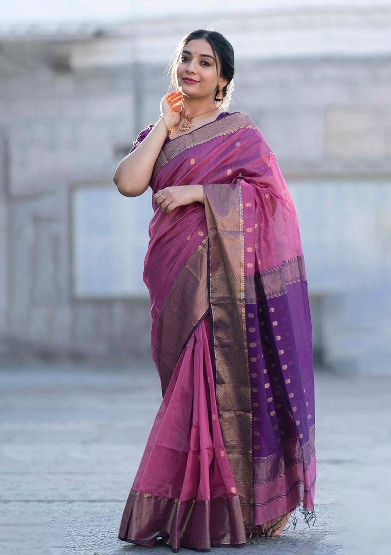 Pink Printed Linen Saree
