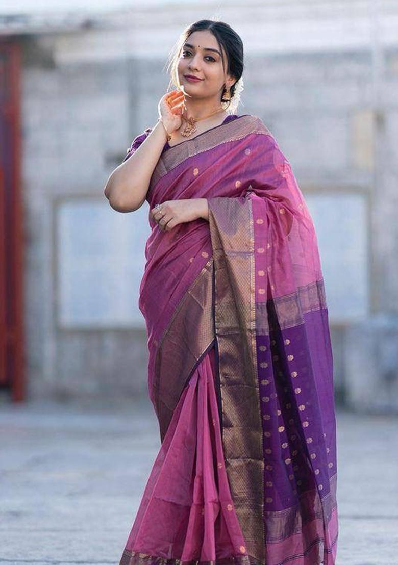 Pink Printed Linen Saree