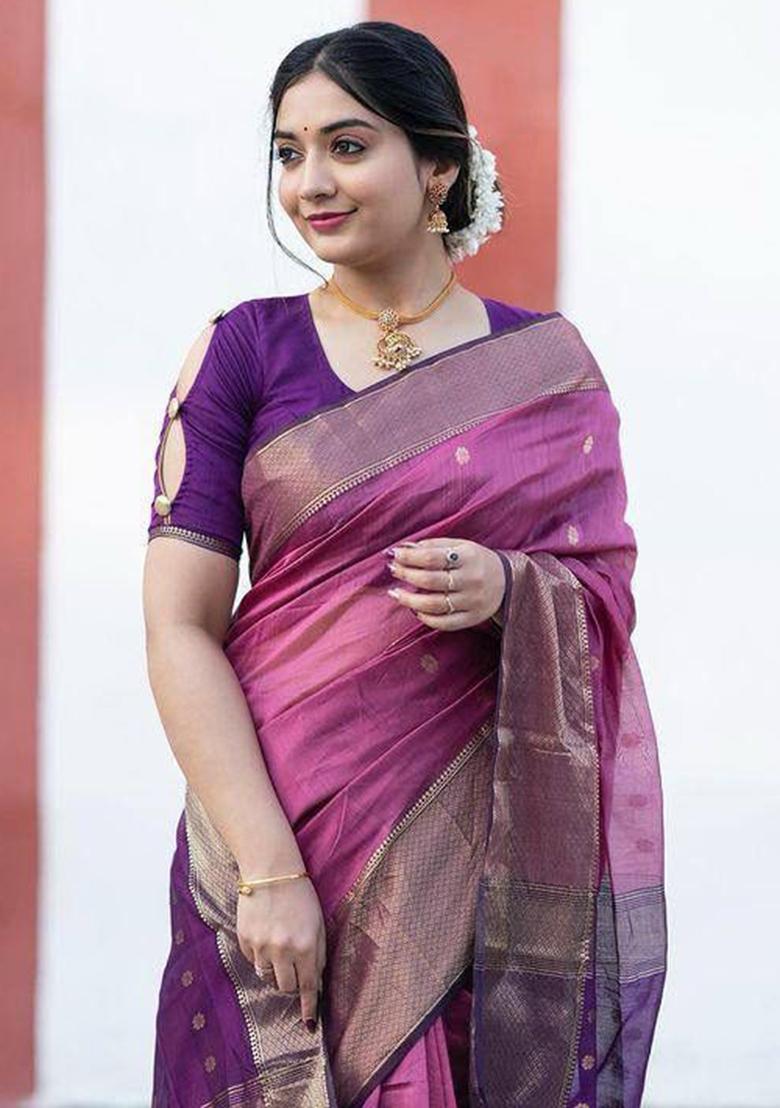 Pink Printed Linen Saree