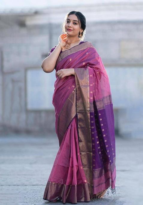 Pink Printed Linen Saree
